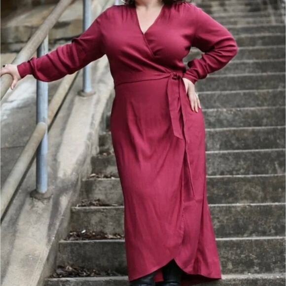 UNIVERSAL STANDARD Rivers Wrap Dress Maroon Currant Red Sz 22/24 {H11} - Picture 1 of 7